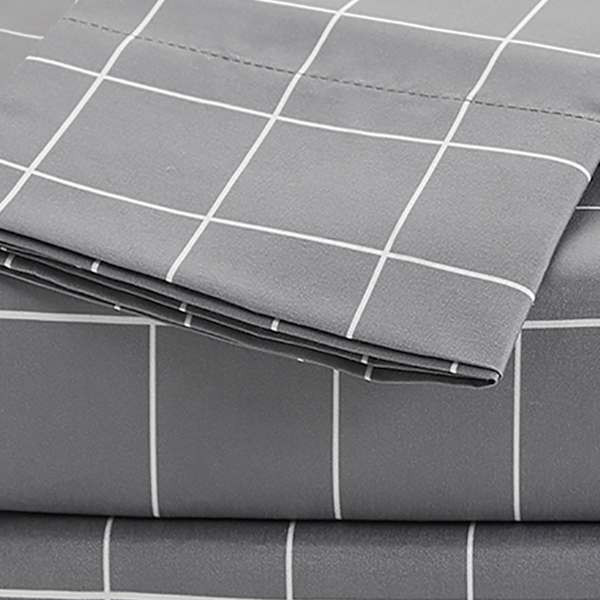 4-Piece Grid Print Cooling Microfiber Sheet Set, King | At Home