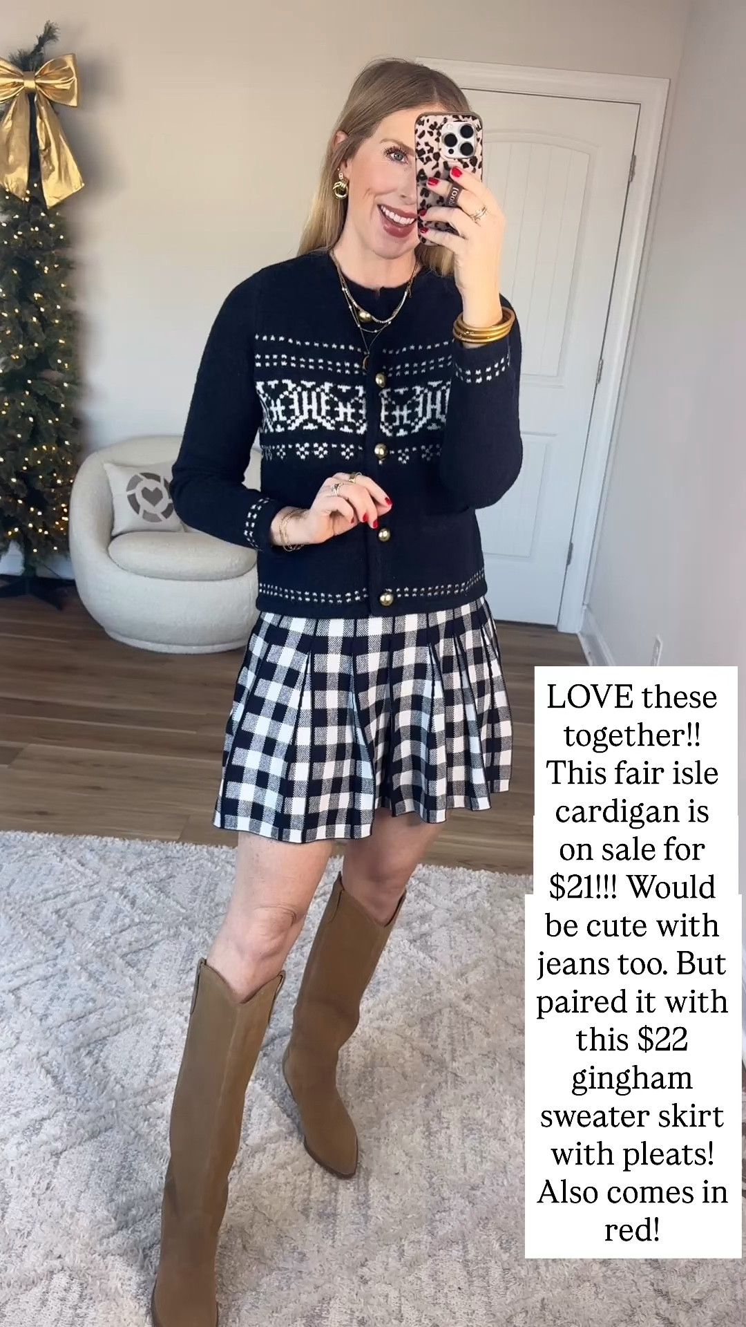 Walmart try on, Walmart fashion, fair isle cardigan, gingham skirt 

#LTKootd #LTKFindsUnder50