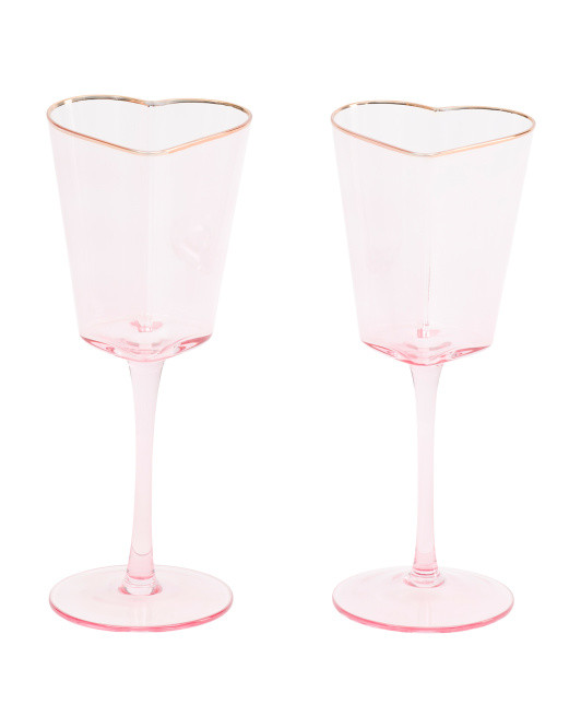 Set Of 2 Heart Glasses With Luster Stem And Gold Rims | TJ Maxx