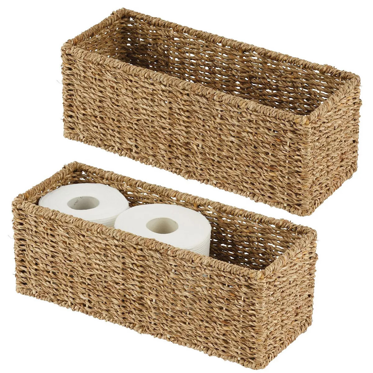 mDesign Woven Seagrass Bathroom Toilet Tank Storage Basket, 2 Pack | Kohl's