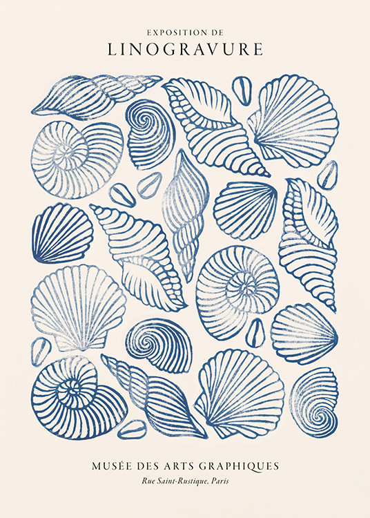 Linocut Seashells Print | Desenio