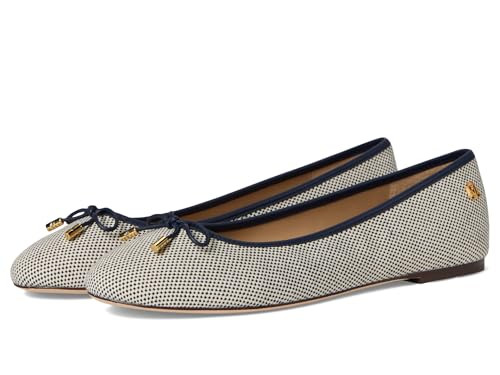 Lauren Ralph Lauren, Women's, Jayna Cross-Dyed Canvas Flats, Natural/Refined Navy/Refined Navy, 9, Medium | Amazon (US)