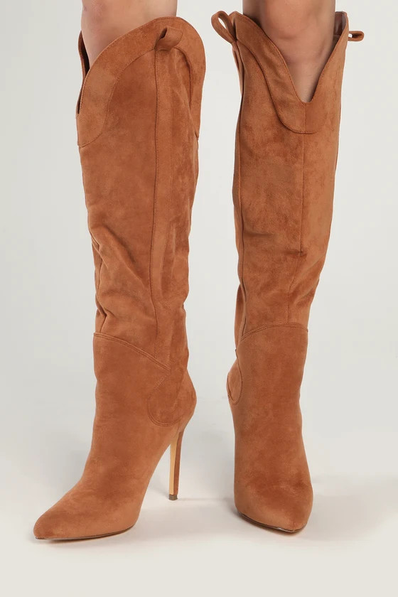Sayyna Tan Suede Pointed-Toe Knee-High Boots | Lulus (US)
