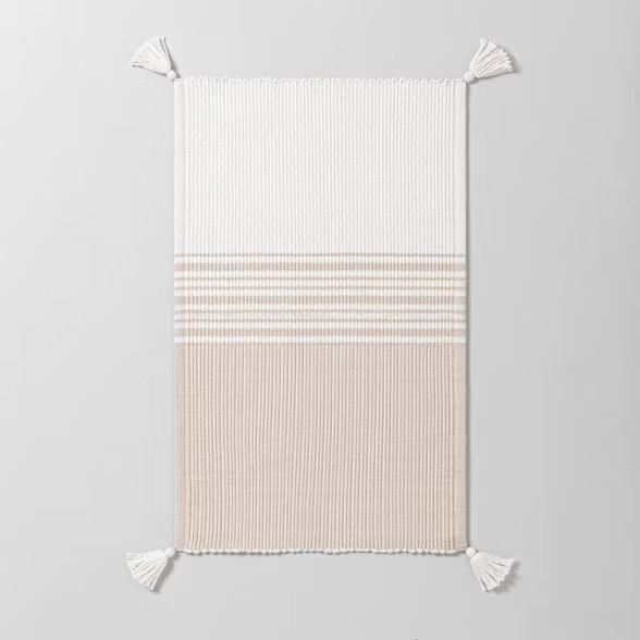 Neutral Center Stripes Colorblock Bath Rug Beige/Cream - Hearth & Hand™ with Magnolia | Target
