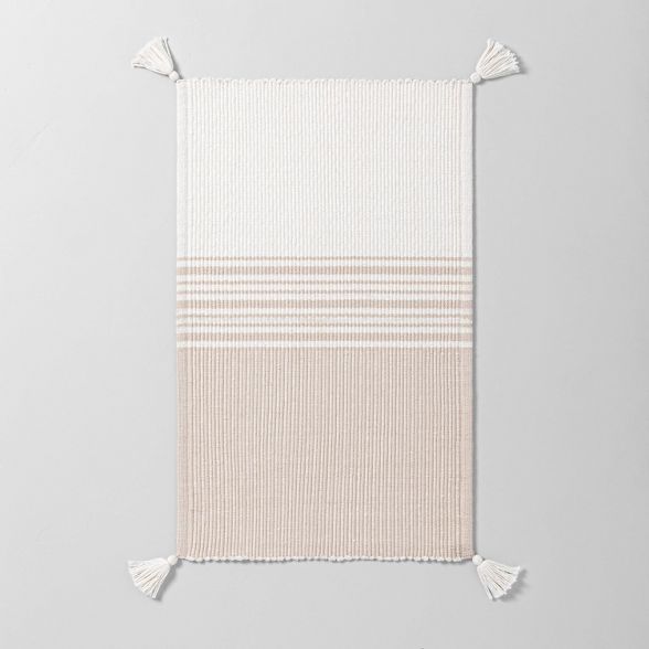 Neutral Center Stripes Colorblock Bath Rug Beige/Cream - Hearth & Hand™ with Magnolia | Target