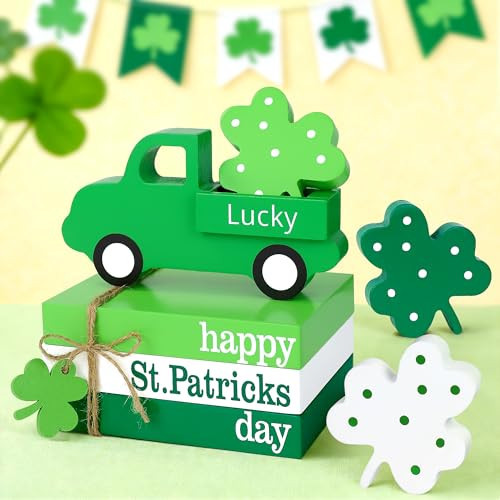 8 Pcs St Patricks Day Decorations, St. Patrick's Day Tiered Tray Decor-Wooden Truck Book Stack Shamrocks Table Sign Irish Lucky Mantel Centerpiece Happy Saint Patricks Day Decorations for Home Office | Amazon (US)