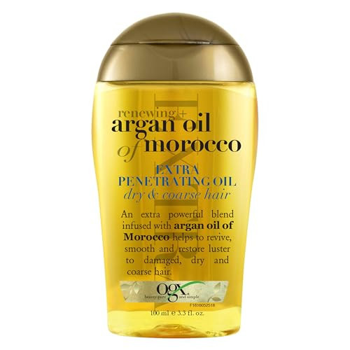 OGX Renewing + Argan Oil of Morocco Hair Oil, Extra Strength Penetrating Serum Treatment for Dry, Damaged, Frizzy, Curly & Coarse Hair, Cold-Pressed Argan Oil, Shine, 3.3 Fl Oz | Amazon (US)