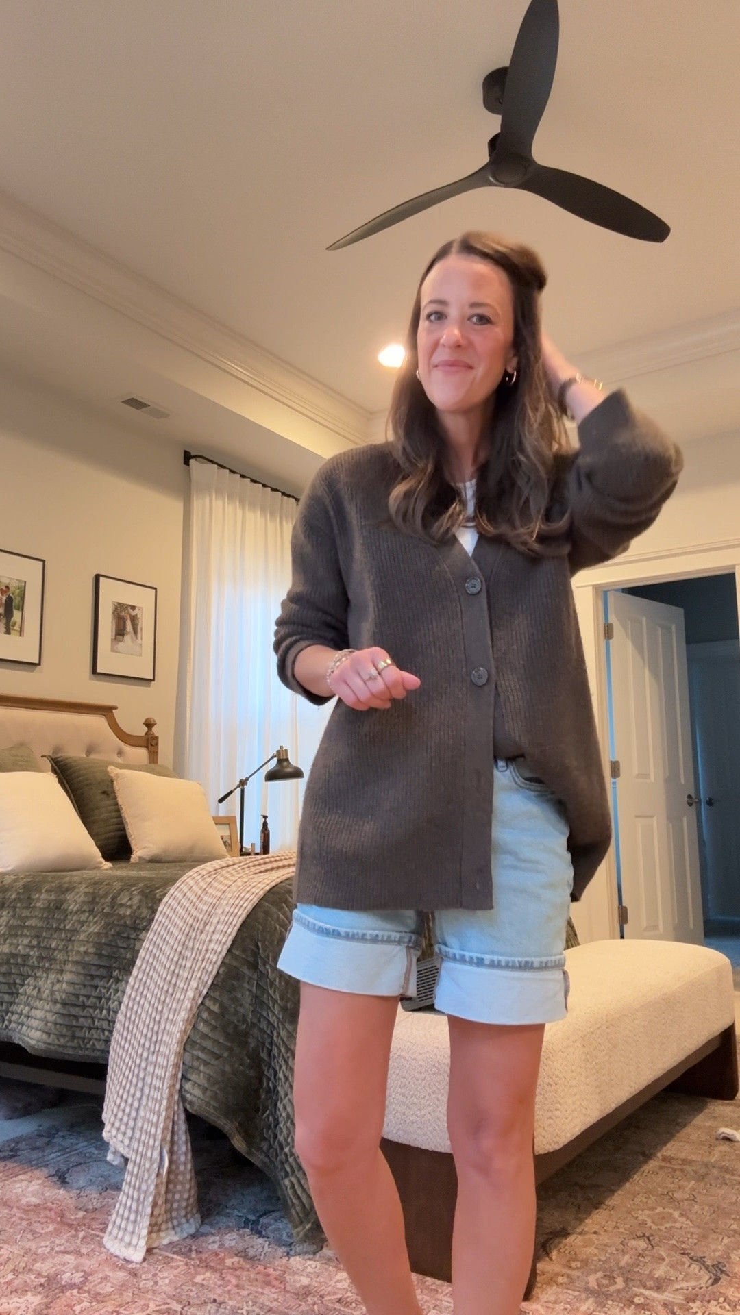 Shorts + sweater weather is here. Quince cardigan layered over a simple tee with denim shorts + clogs for an easy fall mom outfit, school drop-off look, casual fall outfit, or weekend outfit.

Sizing: Quince cardigan S | American Eagle shorts are older — linking similar

Quince promo code: INFG-26LINENANDLIGHTCO10 for 10% off your first order 🤎

#LTKFallStyle #LTKMomStyle #LTKCasualStyle #LTKStyleTip

#LTKootd #LTKgrwm #LTKSeasonal