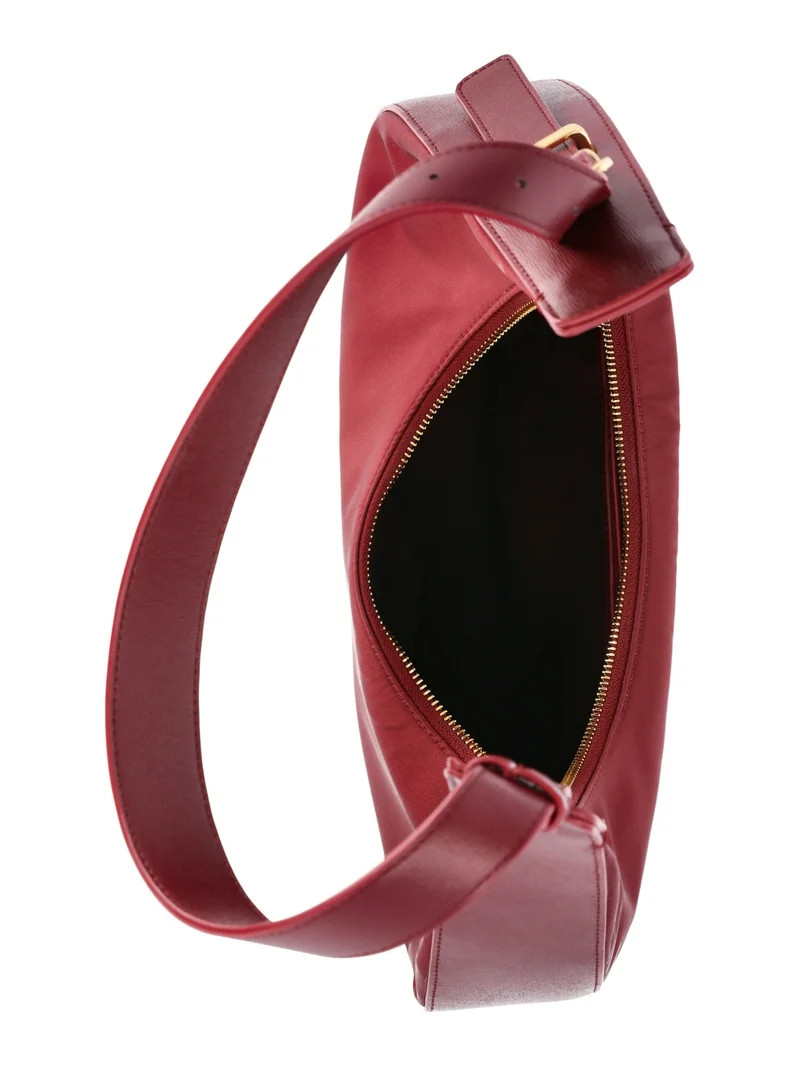 Time and Tru Women’s Harbour Nylon Hobo Handbag, Black Crimson | Walmart (US)