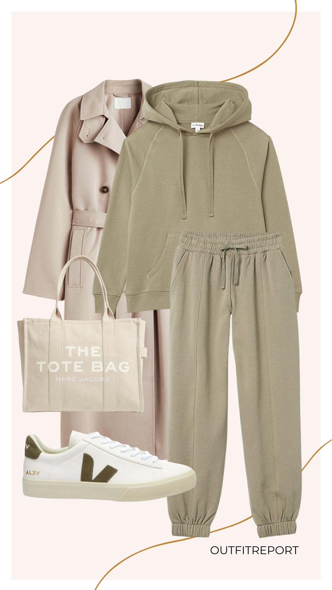 Travel relaxed comfortable airport outfit looks fashion ootd in Marc jacobs tote bag, khaki green fleece joggers and sweater, veja sneakers , and trench coat jacket  

#LTKshoecrush #LTKunder100 #LTKstyletip