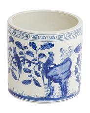 Porcelain Flower Bird Greek Key Cachepot | TJ Maxx