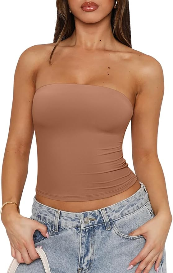 REORIA Women's Y2K Strapless Backless Tube Top Double Lined Sleeveless Crop Tank Top for Summer 2... | Amazon (US)