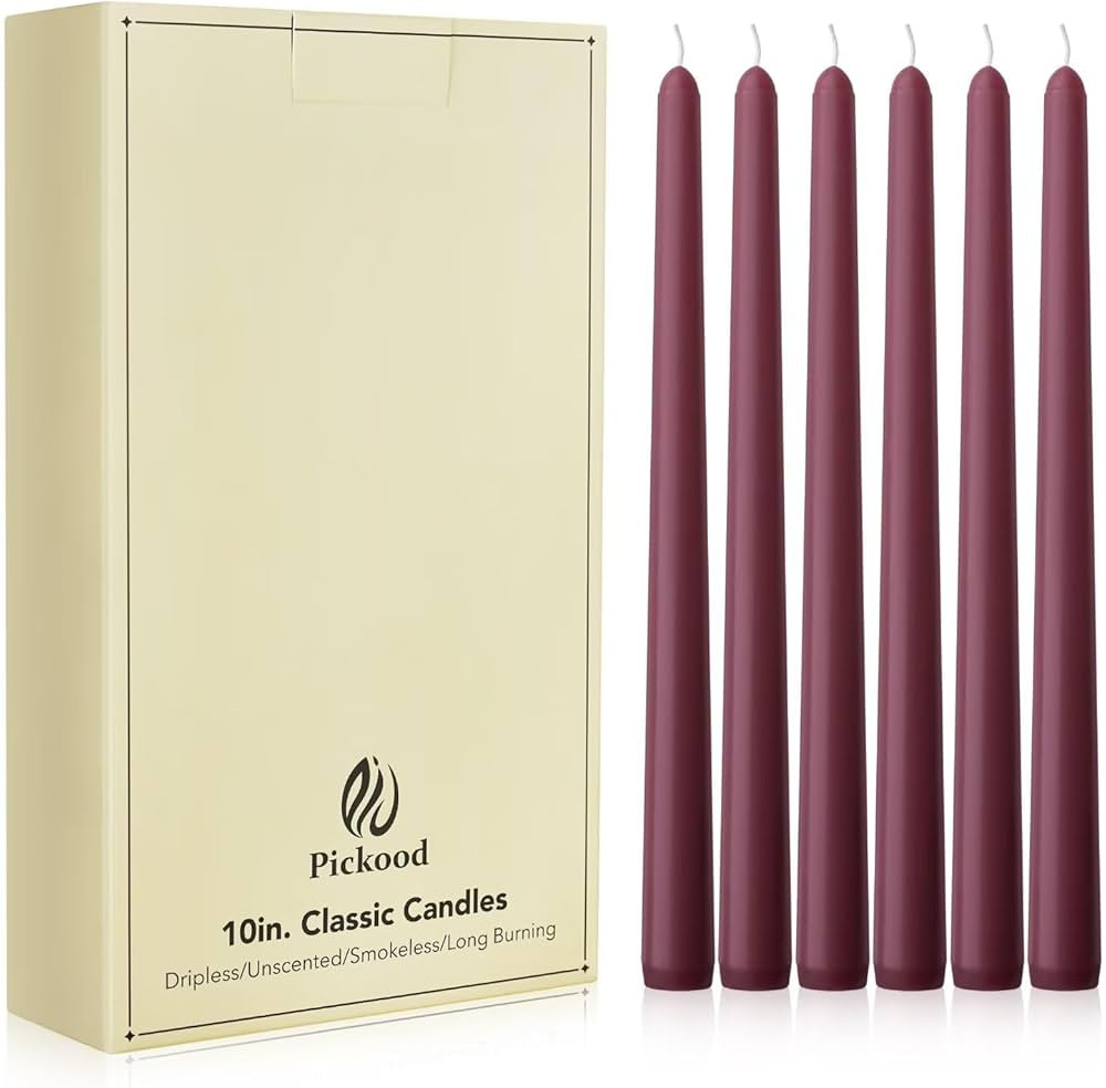 New Burning Formula Unscented Dripless 10-Inch Taper Candles Set of 12 - Burgundy, for Wedding, D... | Amazon (US)