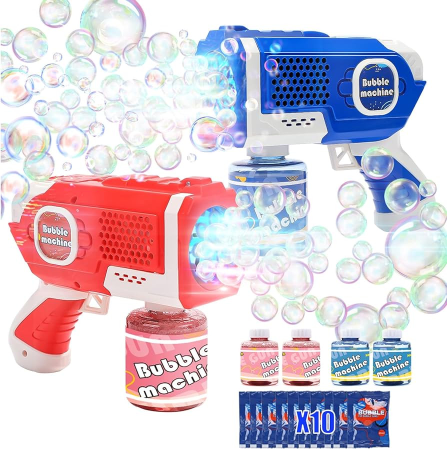 EagleStone 2 Bubble Guns Machine for Kids,8 Hole Light Up Bubble Maker with 4 Refill Solution and... | Amazon (US)