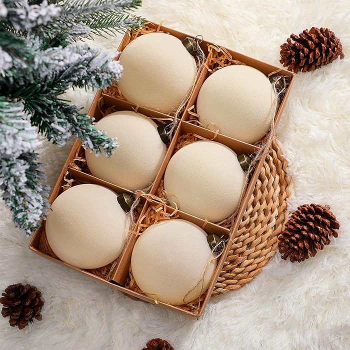 6 Pcs 4 Inch Flocked Velvet Christmas Tree Ball Ornament Glass Velvet Xmas Hanging Ornament Large... | Amazon (US)