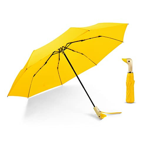 Natuquebrela Cute Duck Handle Umbrella - Compact Travel Yellow Duck Head Umbrella Adult Lightweight Wood Handle Small Folding Girls Women Umbrella | Amazon (US)