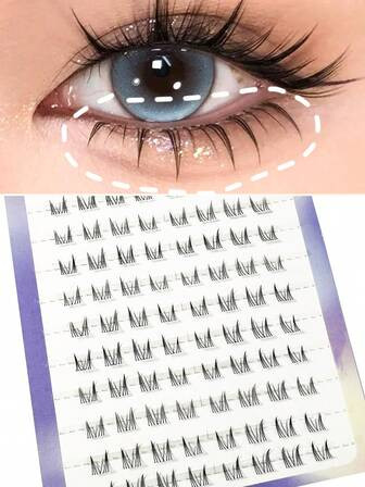 10 Rows/ 80 Clusters Transparent Stem Natural False Eyelashes, Japanese Anime Style Sharp Tip Dramatic DIY Cosplay Bottom Lashes, Reusable For Women And Girls, Comfortable Wear Strip Lashes, Lashes, Eyelashes, Fake Lashes | SHEIN