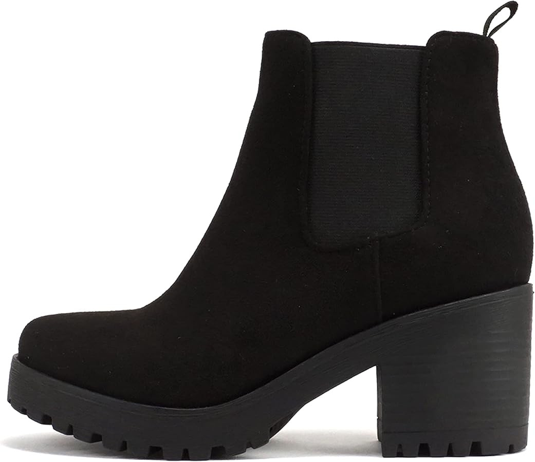 Soda Top Shoes Jaber Ankle Boot w/Lug Sole Elastic Gore and Chunky Heel | Amazon (US)