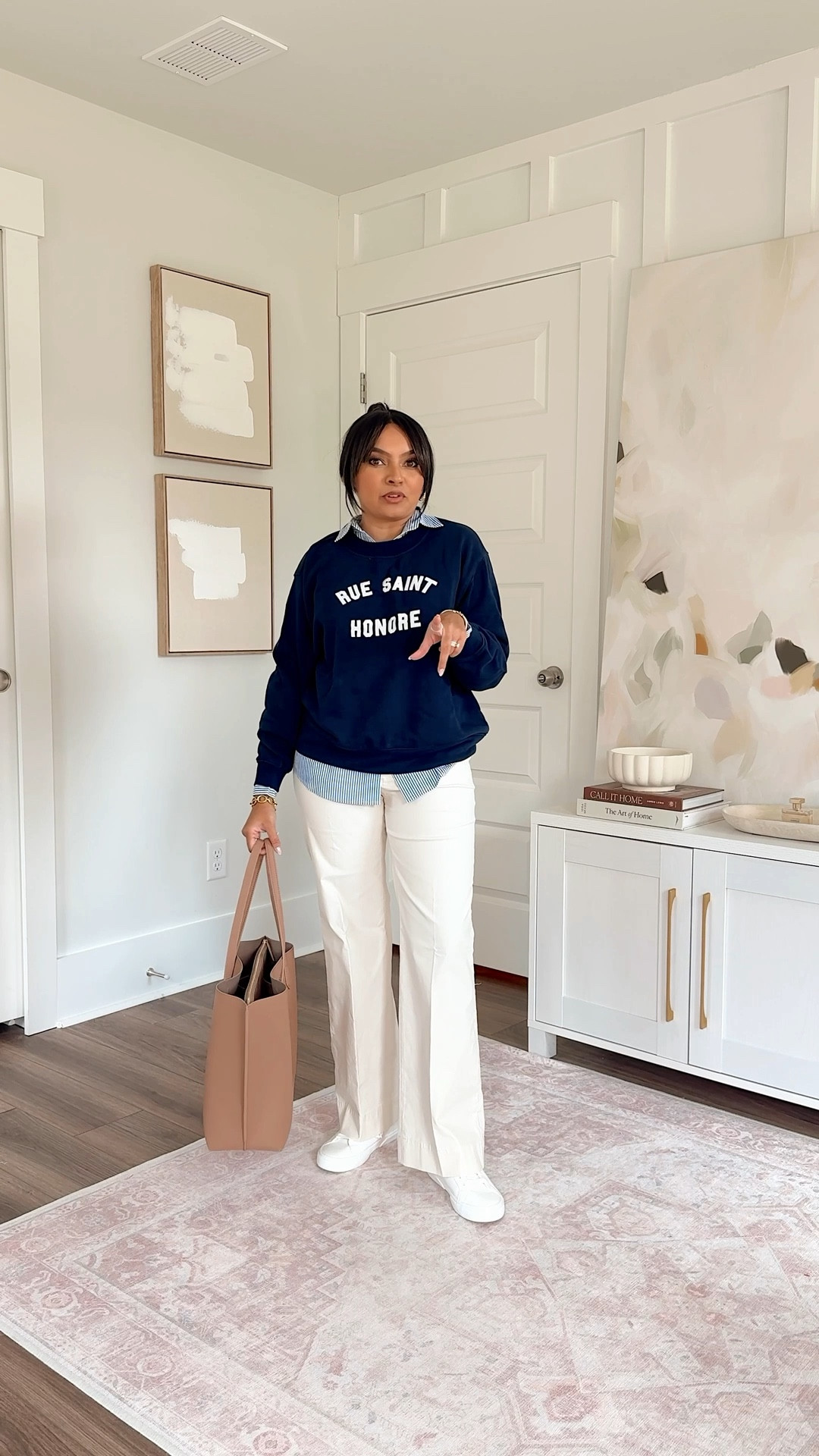 Teacher & Office Casual Outfits 
Navy sweatshirt size xs petite TTS
Blue stripe button down size petite xs TTS
Ivory natural pants size 26 petite TTS
White sneakers size 6 TTS


#LTKWorkwear #LTKSaleAlert #LTKPetite