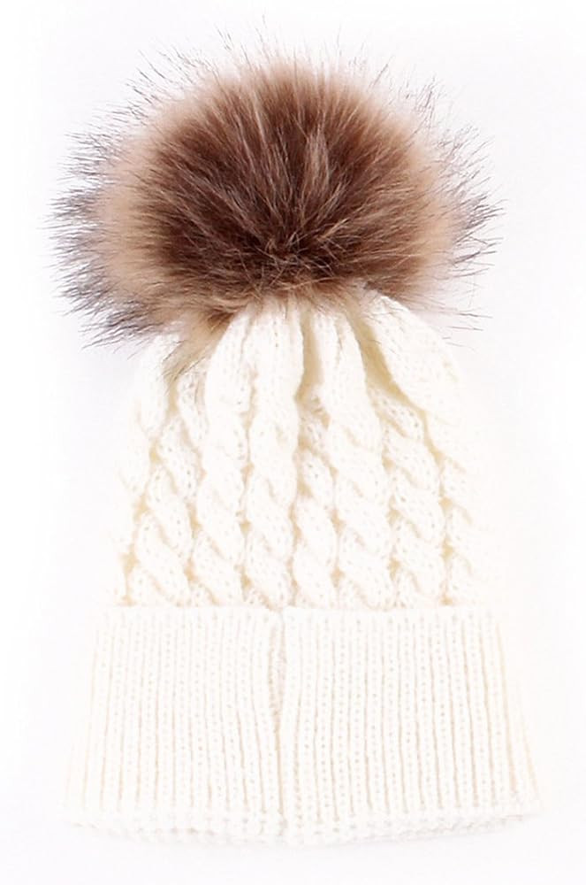 oenbopo Baby Winter Warm Knit Hat Infant Toddler Kid Crochet Fur Hairball Beanie Cap | Amazon (US)