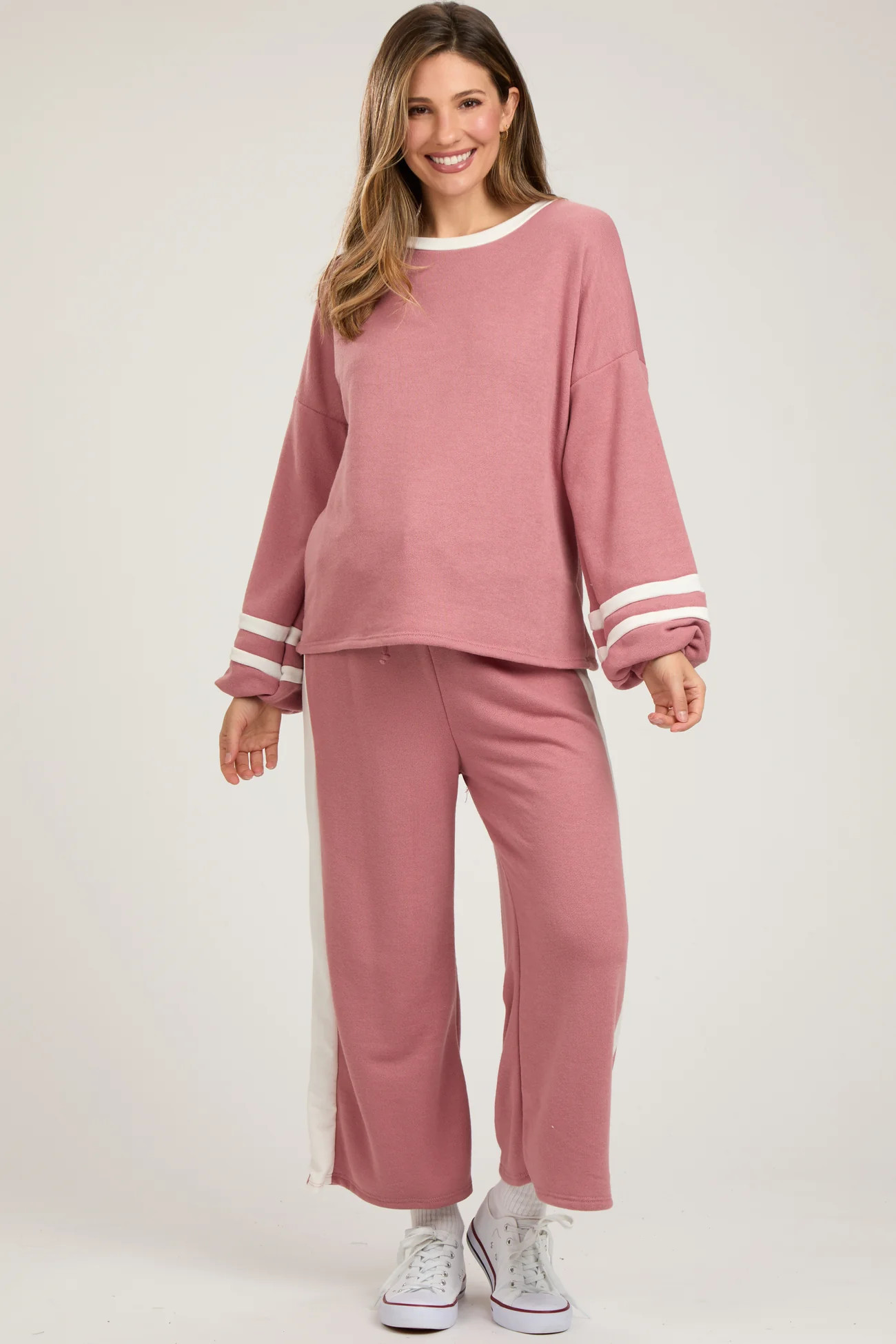 Mauve Striped Long Sleeve Maternity Set | PinkBlush Maternity
