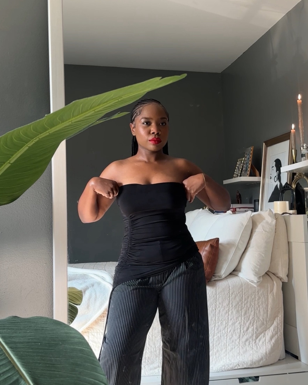 GRWM | Jazz night. I wanted to keep things very classic and clean. For a pop of color I chose a red lip and nail color. The original top is a dress I turned into a shirt. The pants are originally Target sale, I’ve linked similar looks. 

#LTKBeauty #LTKStyleTip #LTKMidsize