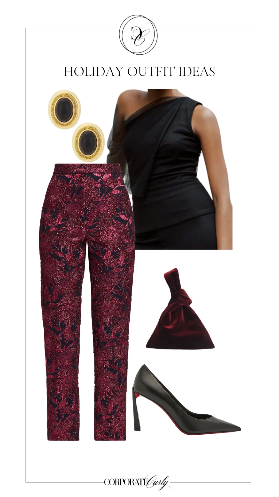 Get ready to turn heads at your holiday work party with this show-stopping look!  Demi Metallic Jacquard Pants, the Zinnia Top with its stunning asymmetrical one-shoulder design, and sleek leather red-sole pumps are the perfect blend of chic and festive.  #HolidayCocktailLook #ChicHolidayStyle #WorkToParty #AsymmetricalTop #MetallicPants #RedSolePumps #OfficeHolidayParty #ElegantOutfit #HolidayFashion #FestiveChic



#LTKHoliday #LTKParties #LTKWorkwear