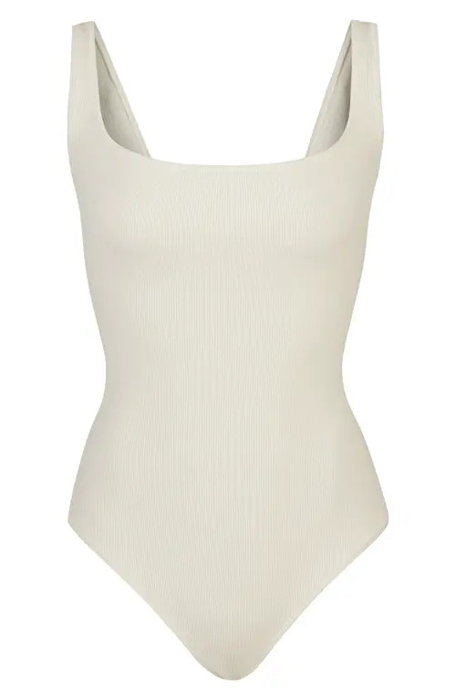 SKIMS Ribbed Stretch Cotton Bodysuit in Bone at Nordstrom, Size Large | Nordstrom