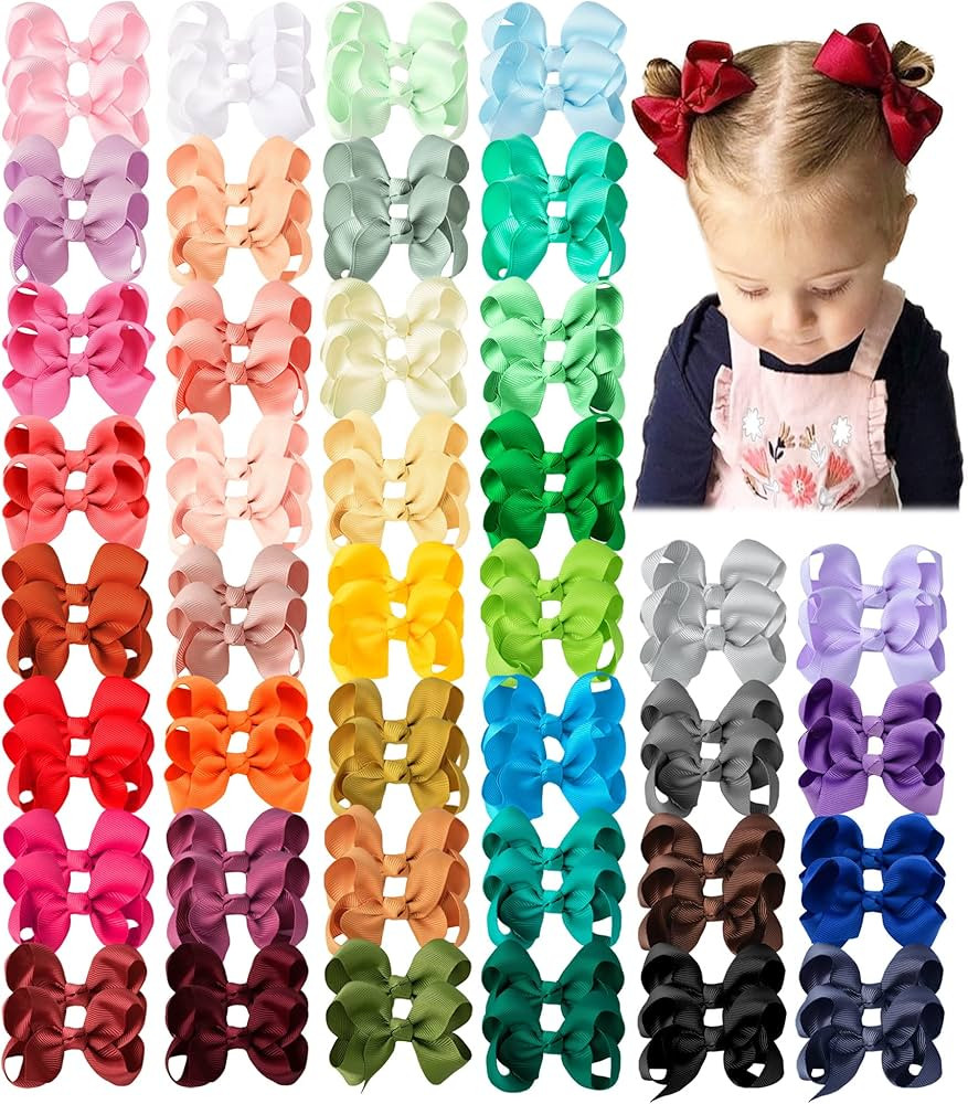 80 PCS Boutique Grosgrain Ribbon Pinwheel 3" Hair Bows Alligator Clips For Babies Toddlers Teens | Amazon (US)