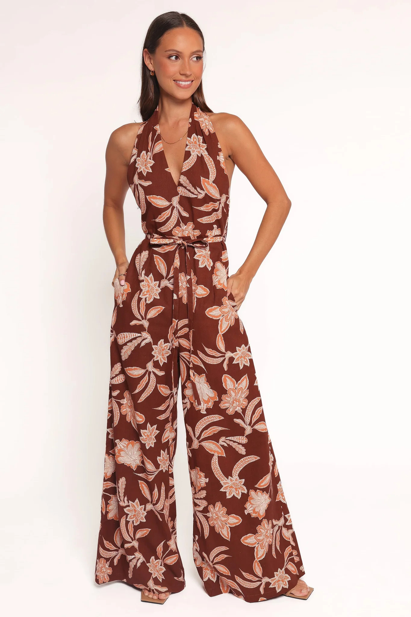 Kehlani Halterneck Jumpsuit - Orange Floral | Petal & Pup (US)