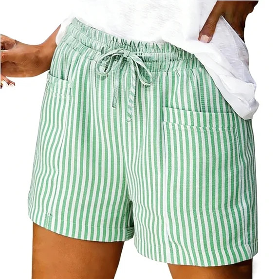 longantii Summer Shorts for Women 2026 Casual Striped Bermuda Shorts Trendy Vacation Beach Cotton... | Walmart (US)