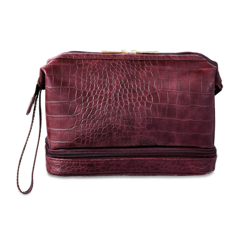 Deluxe Cosmetic Bag with Wristlet and Extra Storage, Wine Red Croc | Walmart (US)