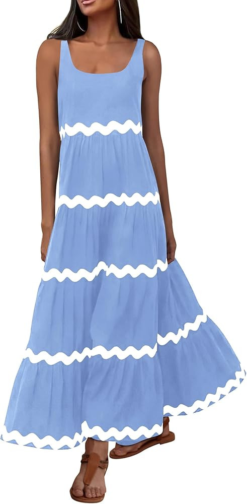 PRETTYGARDEN Women's 2024 Summer Sundresses Sleeveless Scoop Neck Tiered Flowy Beach Vacation Par... | Amazon (US)