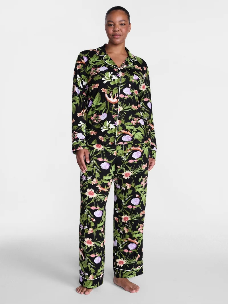 Joyspun Women\u2019s Dreamy Soft Collection Notch Collar Top and Pants, 2-Piece Pajama Set, Sizes... | Walmart (US)