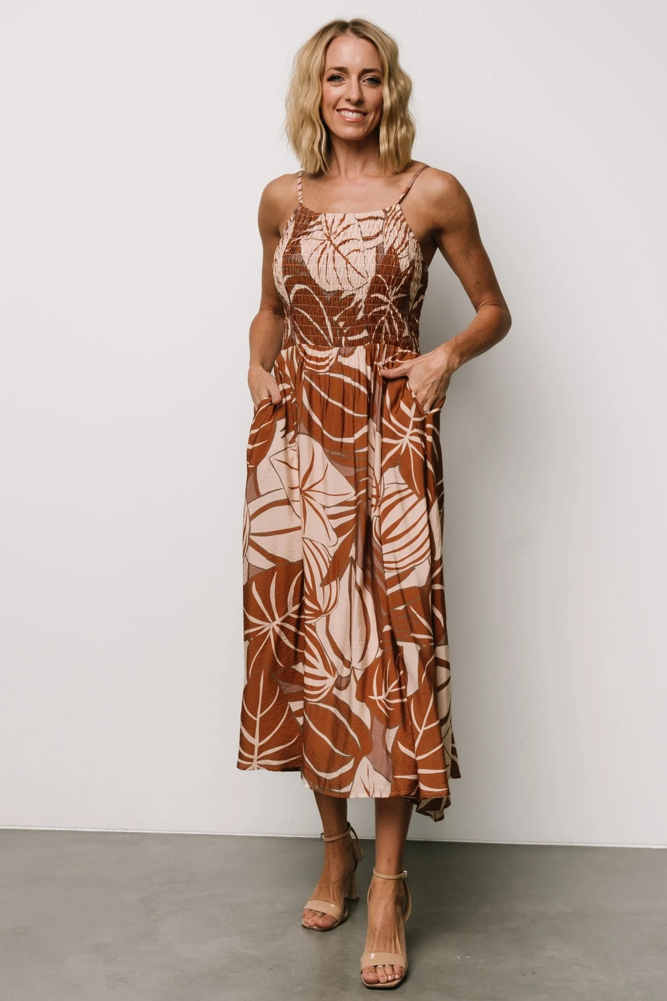 McKinley Smocked Dress | Cream + Camel Multi | Baltic Born