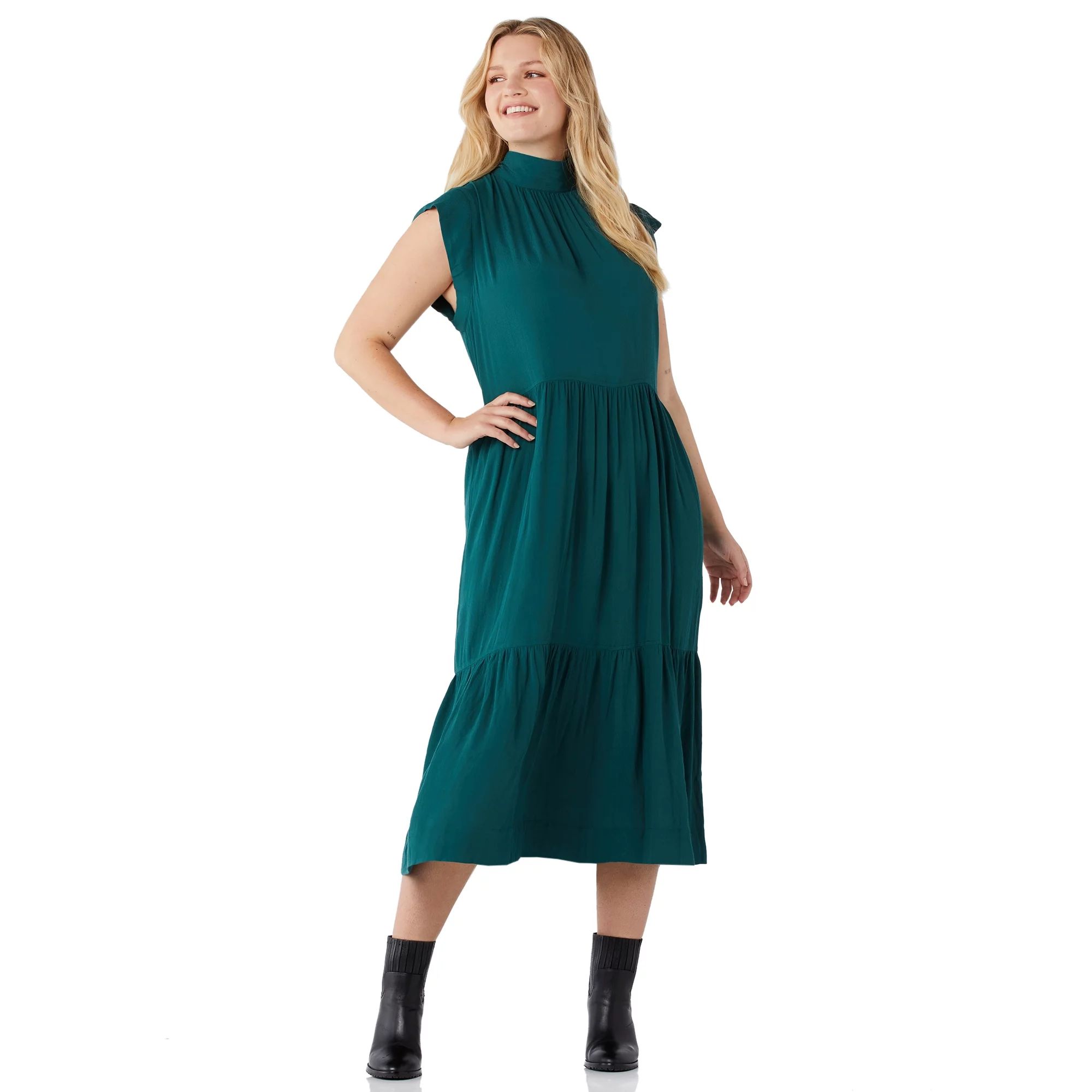 Free Assembly Women’s Sleeveless Tie Back Tiered Midi Dress | Walmart (US)