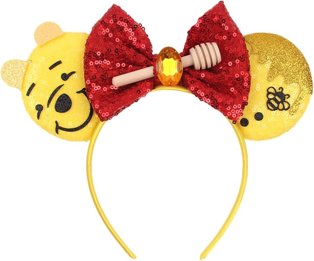 Bee Mouse Ears Headband Sequin Bow Hairband Honey Hair Hoop Costume Headwear for Women Girls Part... | Amazon (US)
