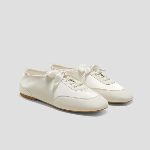 Square-Toe Lace-Up Satin Sneakerina (Cristina) | VIVAIA