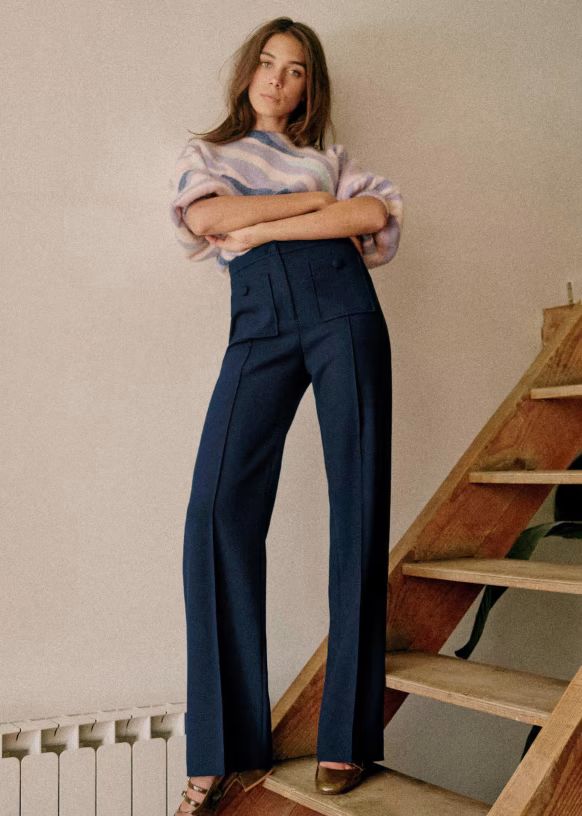 Dan Trousers - Navy Blue - Recycled polyester - Sézane | Sezane Paris
