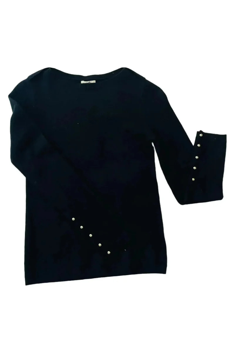 Black Cashmere Sweater with Gold Buttons | CARRIE DUNHAM