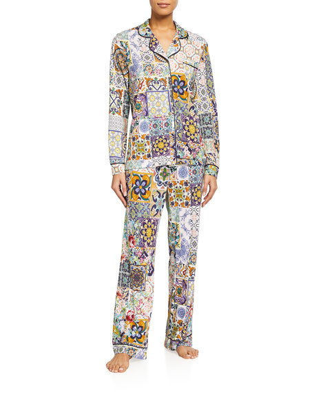Johnny Was Mosaic Tile-Print Long Pajama Set | Neiman Marcus
