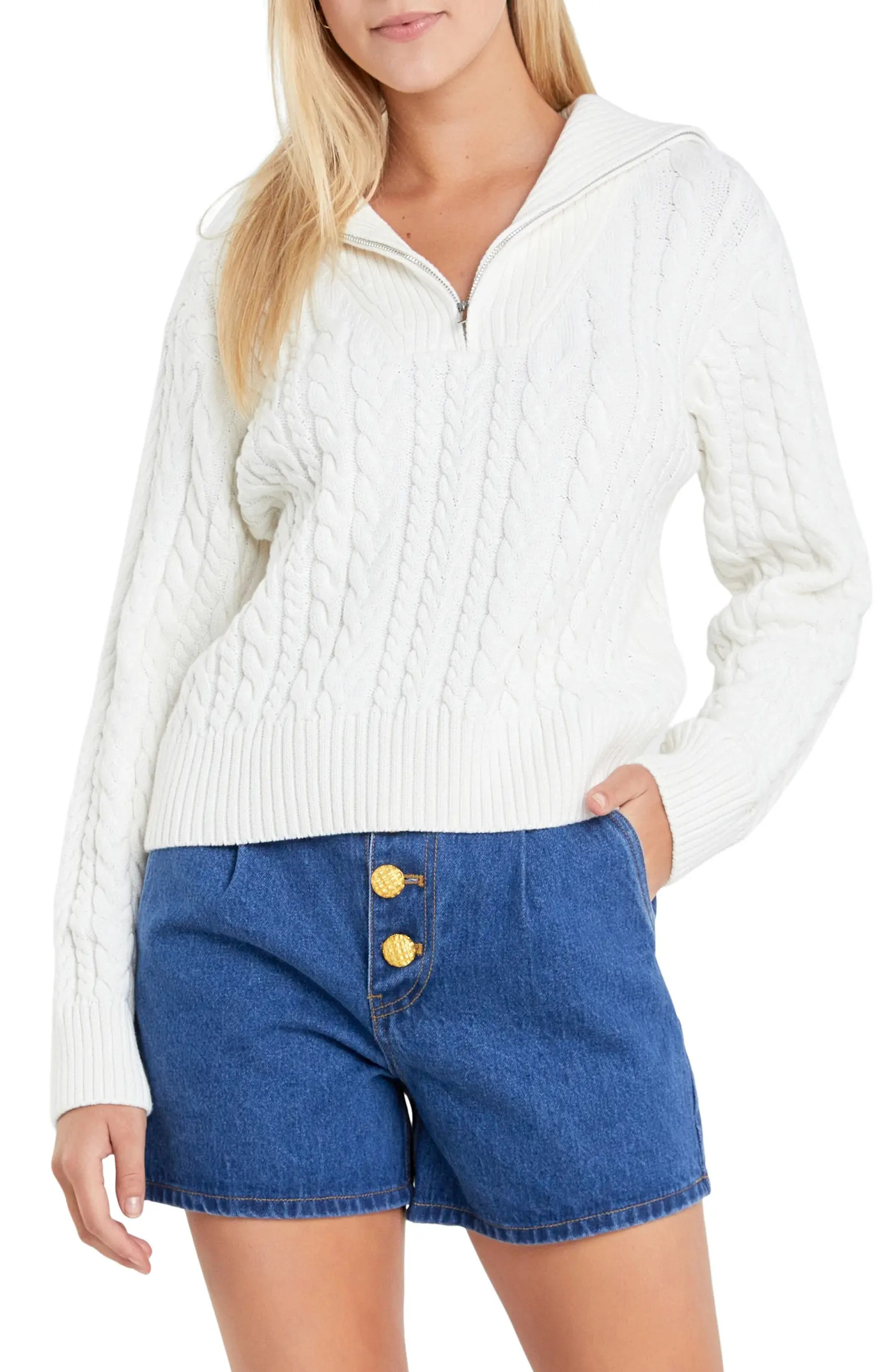 English Factory Quarter Zip Cable Knit Cotton Sweater | Nordstrom | Nordstrom