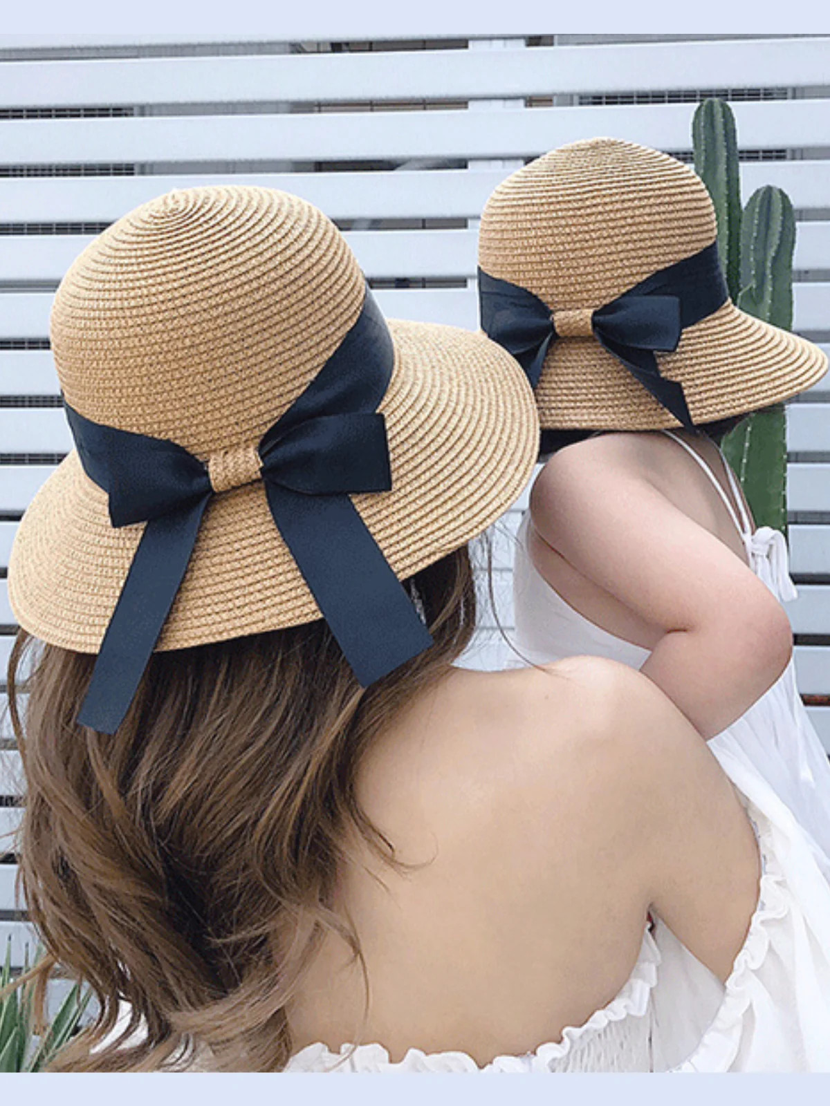 Mommy and Me Twin Style Ribbon Sun Hat Beige / Kids One Size | Mia Belle Girls