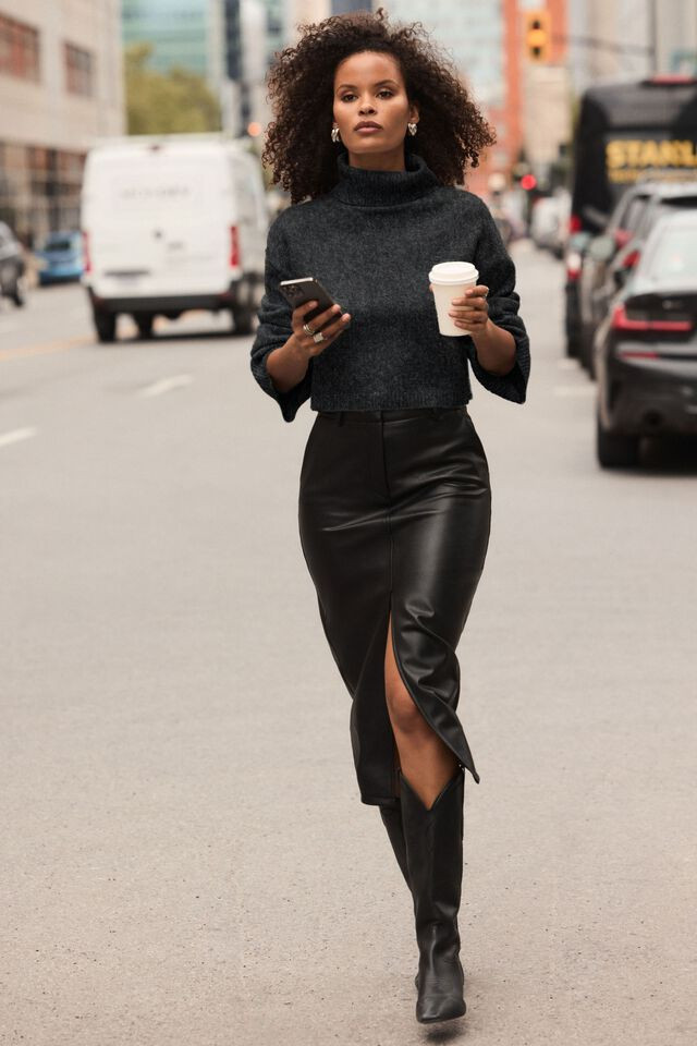 Danbi Faux Leather Midi Skirt | Dynamite Clothing