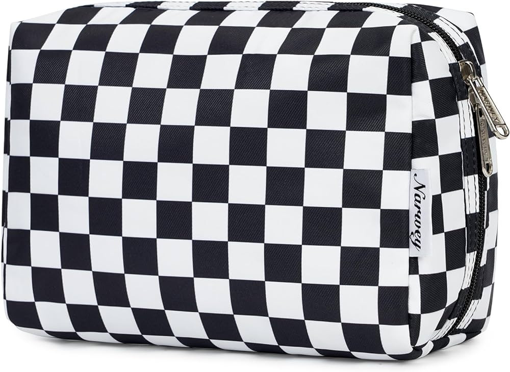 Narwey Checkered Makeup Bag Travel Cosmetic Bag Organizer Toiletry Bag Make Up Bags with Compartm... | Amazon (US)