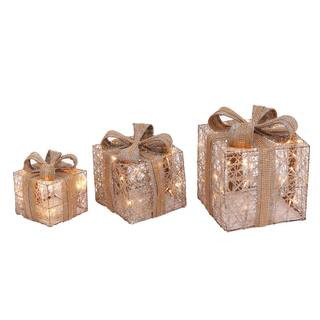Set of 3 Battery Operated Lighted Holiday Jewel Gift Box Decor | The Home Depot