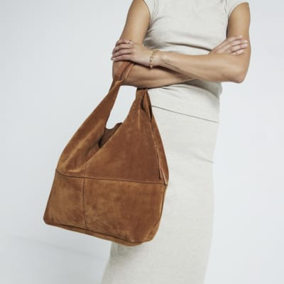 Brown panel suede slouch tote bag | River Island (UK & IE)
