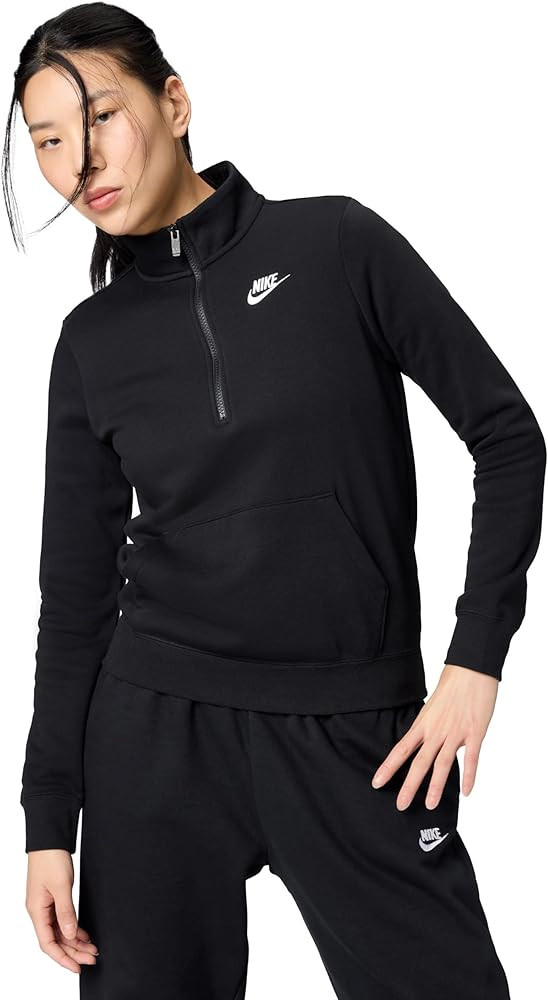 Amazon.com: Nike Women's Sportswear Club Fleece 1/2-Zip Sweatshirt, Black/White, Medium : Clothin... | Amazon (US)