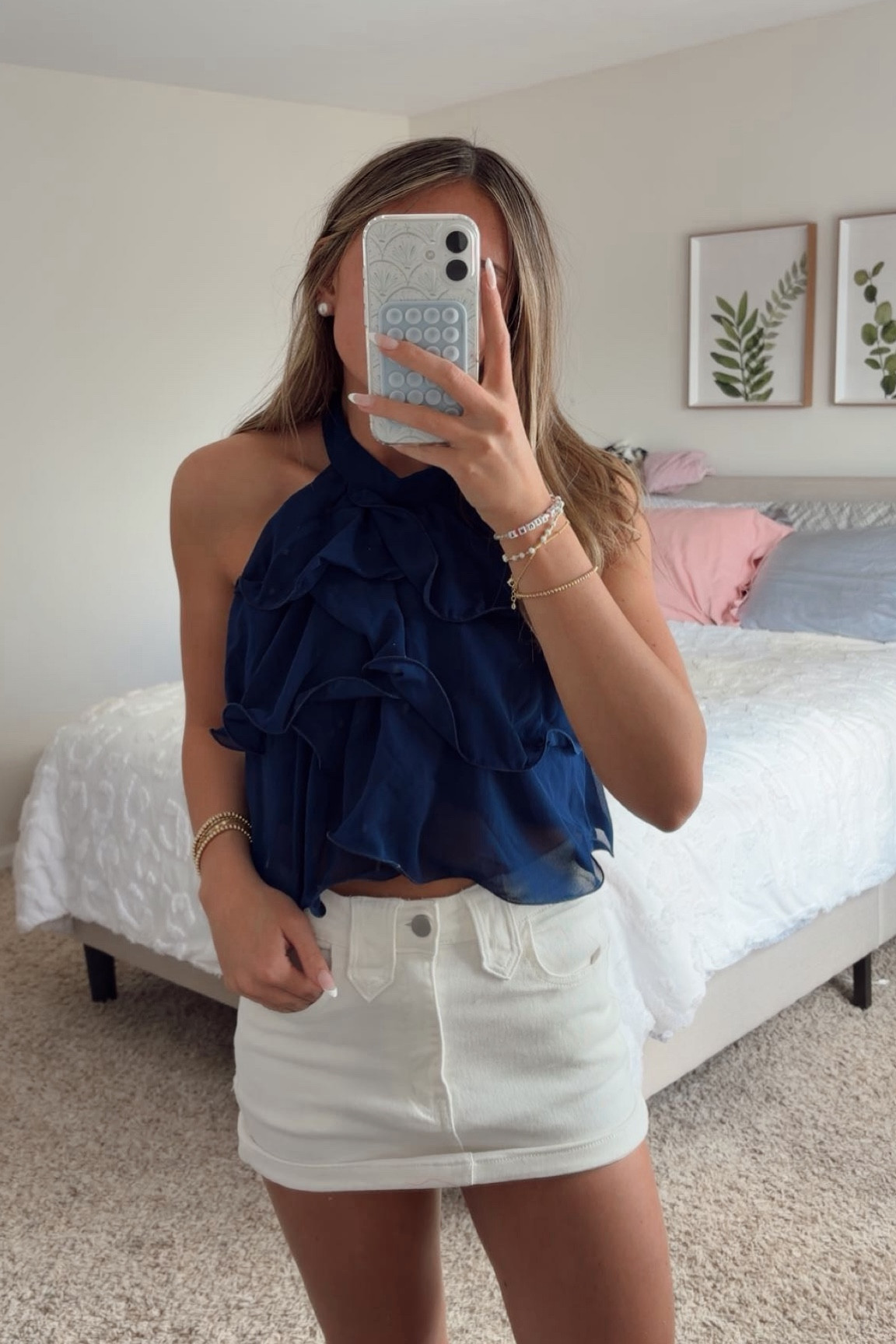 cutest going out fit- from shein!! the navy flowy top and white jean skirt are so adorable and such good quality! i got an xs in both i they both fit true to size!! so underrated and so cute 

#ltkfinds #ltkshein #outfitinspo #ootd #sheinootd #springoutfit

#LTKootd #LTKTravel #LTKU