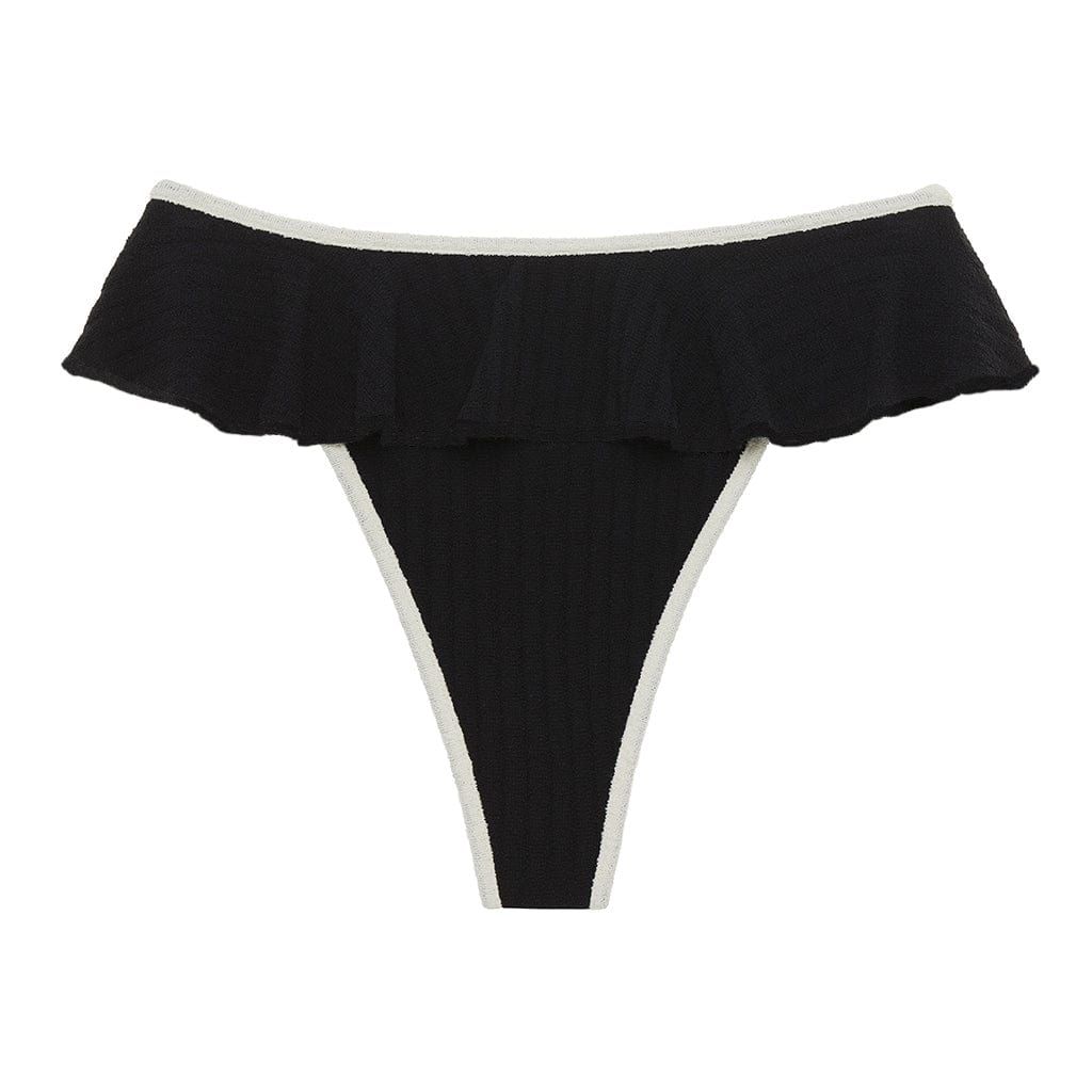 Black (Cream Binded) Terry Rib Tamarindo Ruffle Bikini Bottom | Montce